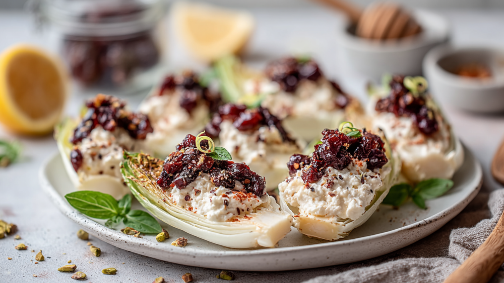 Cherry Endive Boats with Cottage Cheese & Pistachios