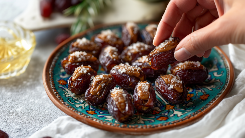 Peanut Butter & Pistachio Stuffed Dates
